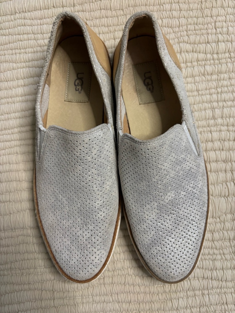UGG Light Gray Perforated Suede Slip-Ons